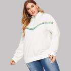Romwe Plus O-ring Zip Up Striped Patched Pullover