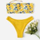 Romwe Random Floral Print Bandeau Bikini Set