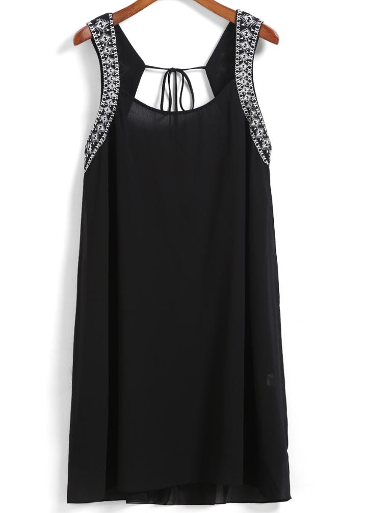 Romwe Open Back Embroidered Shift Dress