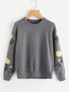 Romwe Botanical Embroidered Jumper