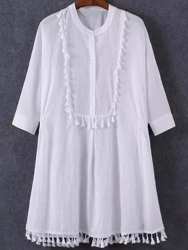 Romwe Half Sleeve Tassel Dress