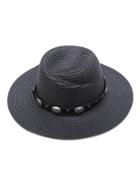 Romwe Black Straw Hat With Faux Leather Band