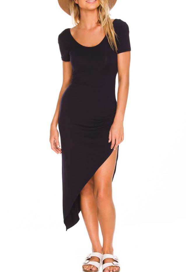 Romwe Black Open Back Asymmetrical Dress