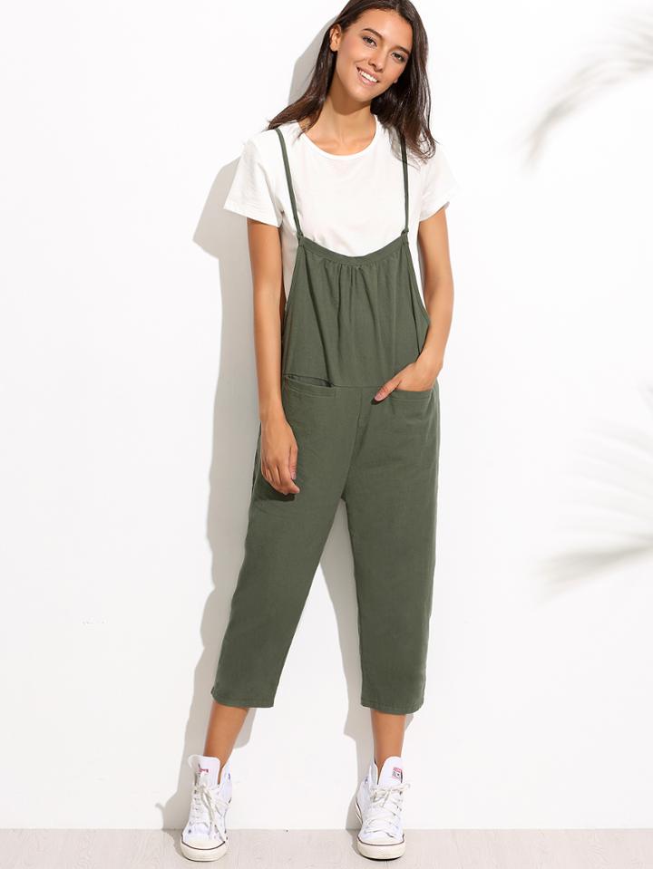 Romwe Spaghetti Strap Pockets Overall Pants