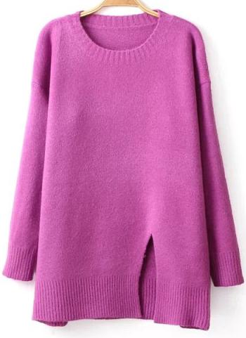Romwe Split Hem Purple Sweater