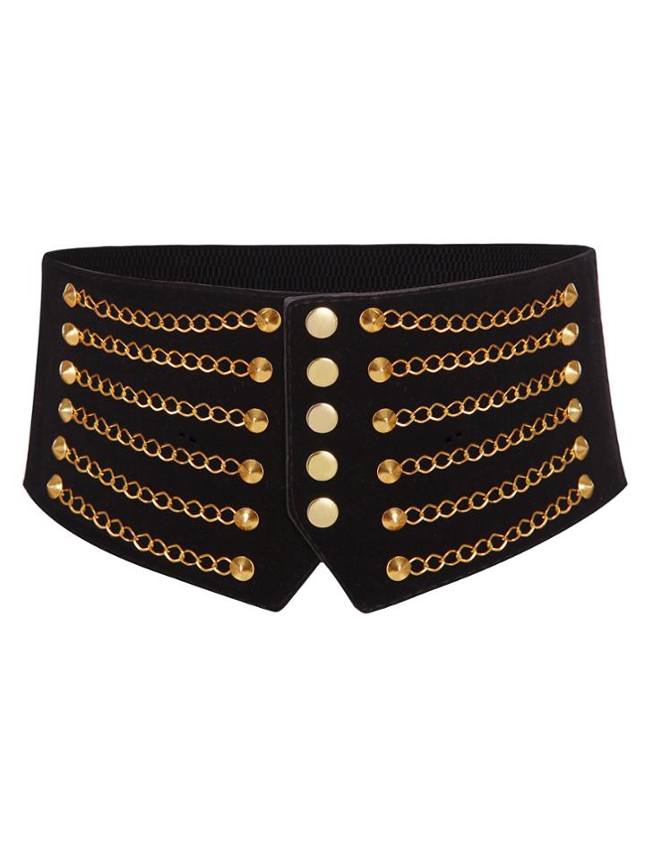 Romwe Black Chain Front Elastic Wide Waist Belt