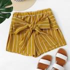 Romwe Tie Front Striped Shorts