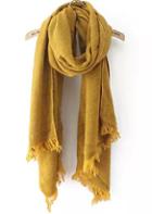 Romwe Solid-colored Fringe Scarf-yellow