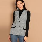 Romwe Frayed Trim Tweed Vest Coat