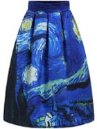 Romwe Multicolor Oil Painting Flare Skirt