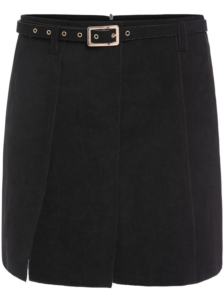 Romwe Slit Belt Suede Shorts