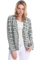 Romwe Dollar Bills Print Green Blazer