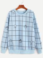 Romwe Light Blue Cloud Print Grid Sweatshirt