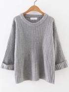Romwe Grey Ribbed Rolled Cuff Sweater