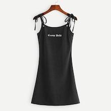 Romwe Letter Embroidered Cami Dress