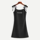 Romwe Letter Embroidered Cami Dress