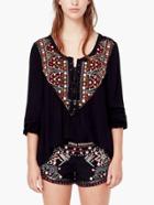 Romwe Embroidered Lace Up Blouse