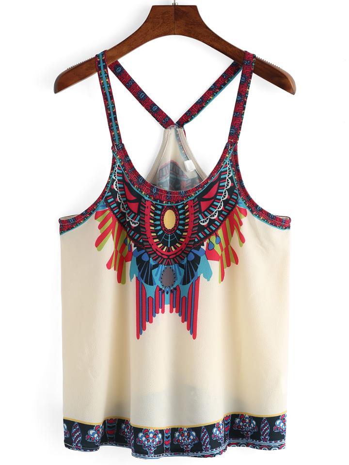 Romwe Apricot Aztec Print Chiffon Cami Top