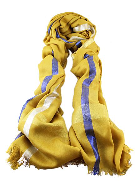 Romwe Tassel Striped Yellow Scarf