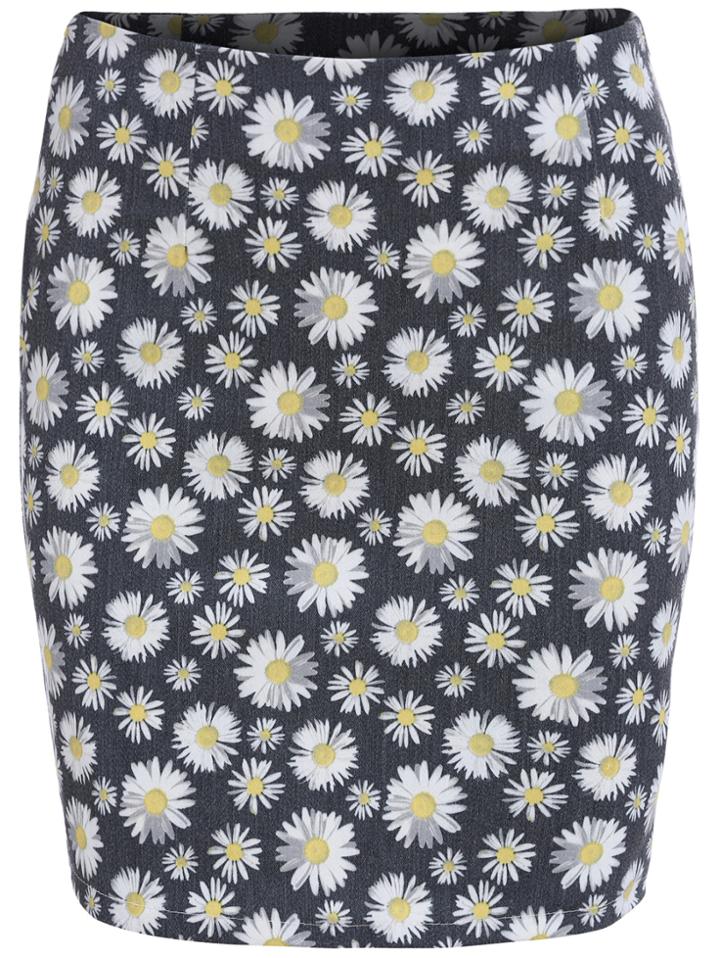 Romwe Daisy Print Bodycon Skirt