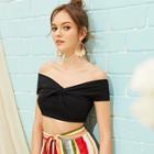 Romwe Crop Twist Front Bardot Top
