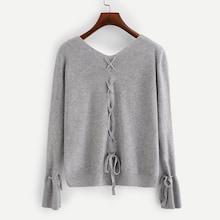 Romwe Solid Crisscross-back V Neck Jumper