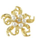 Romwe Gold Plated Flower Shape Imitation Pearl Brooch