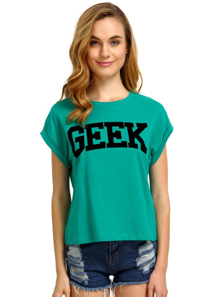 Romwe Green Short Sleeve Geek Print Crop T-shirt