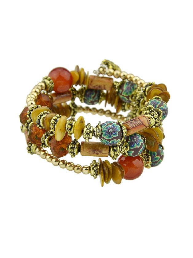 Romwe Red Handmade Beaded Winding Bracelet