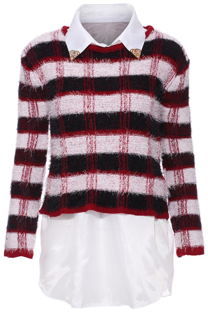 Romwe Red Plaid Two-pieced Jumper