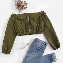 Romwe Pocket Side Off The Shoulder Blouse