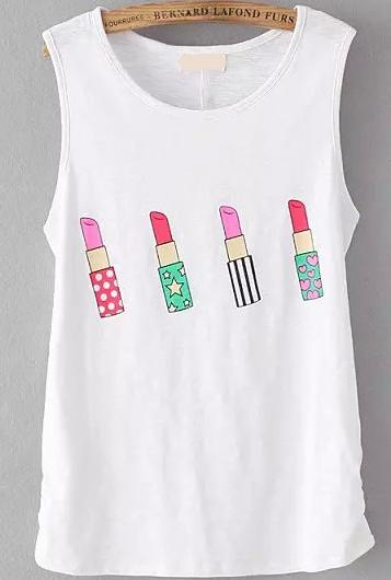 Romwe Lipstick Print White Tank Top