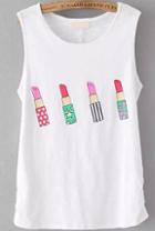 Romwe Lipstick Print White Tank Top