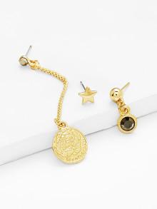 Romwe Round & Star Design Earring Set With Rhinestone