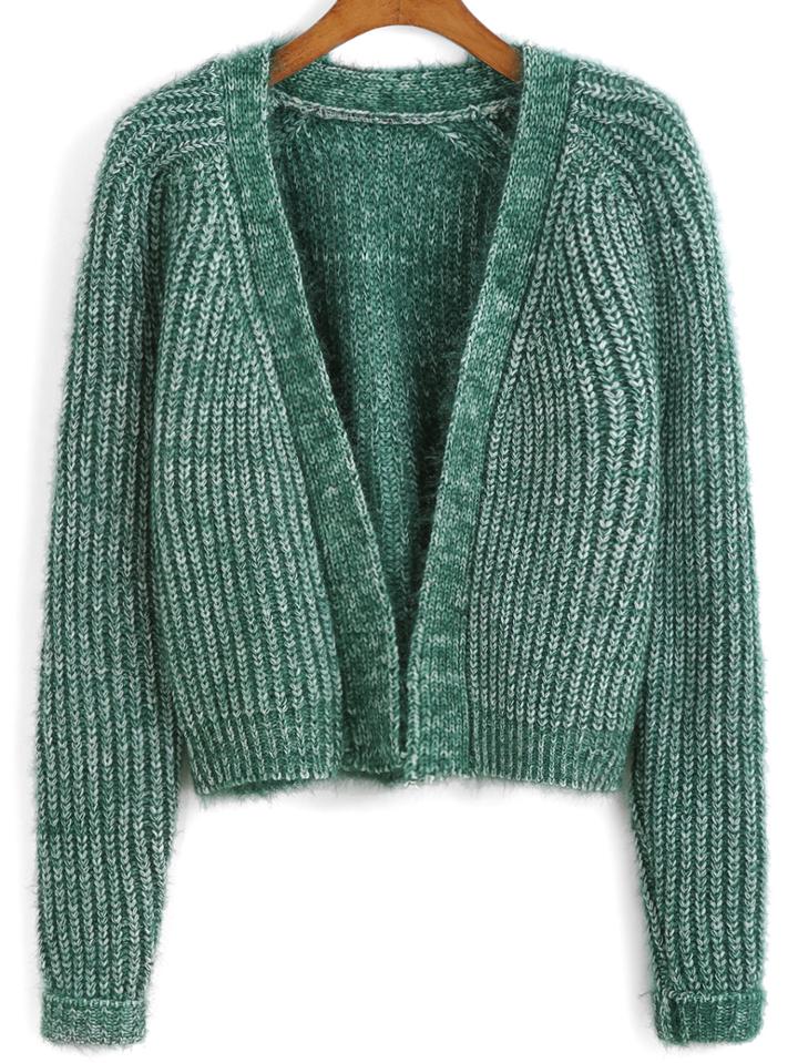 Romwe Open Front Long Sleeve Green Coat