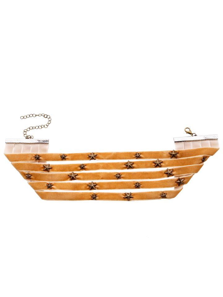 Romwe Camel Layered Bronze Star Wide Choker Necklace