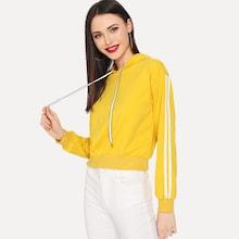 Romwe Striped Side Drawstring Hoodie