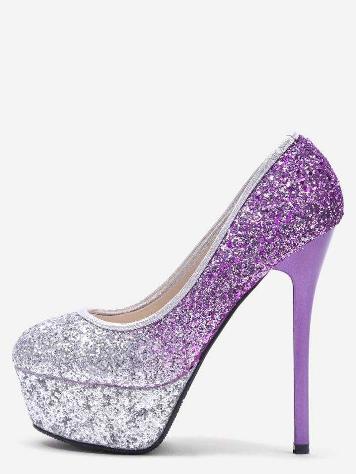 Romwe Silver And Purple Sequin Platform Stiletto Pumps