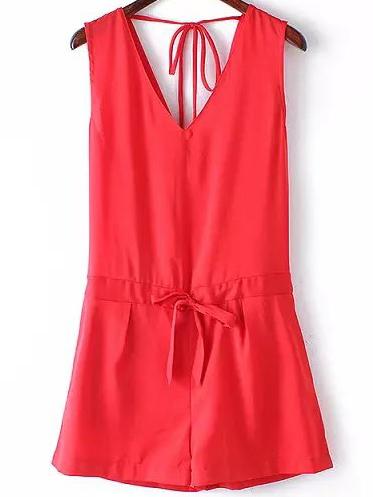Romwe V Neck Sleeveless Drawstring Jumpsuit