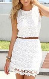 Romwe White Sleeveless Hollow Lace Bodycon Dress