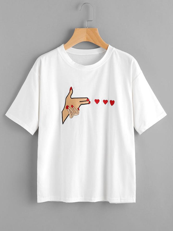 Romwe Embroidered Drop Shoulder Tee