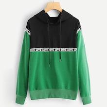 Romwe Contrast Taped Drawstring Hoodie