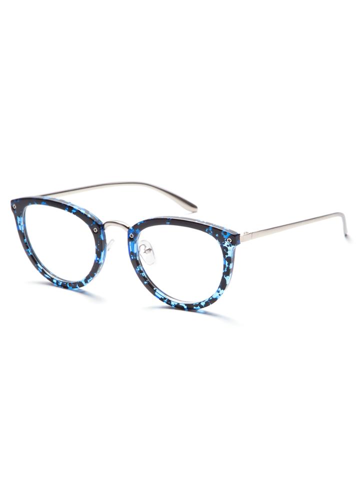 Romwe Blue Tortoise Frame Silver Arm Glasses