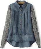 Romwe Contrast Denim Knit Sweater