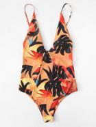 Romwe Leaf Print Swimsuit