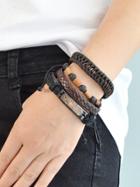 Romwe 4 Pcs/set Multilayer Bracelet Black Pu Leather Wrap Bracelets