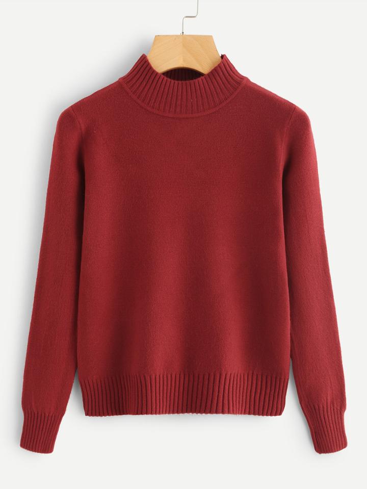 Romwe Turtleneck Ribbed Trim Sweater