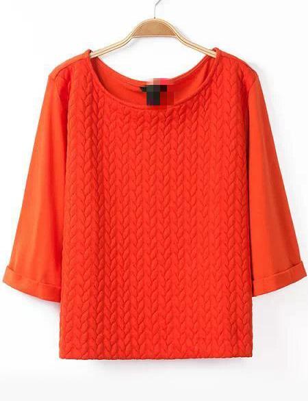 Romwe Orange Round Neck Crop Loose Blouse
