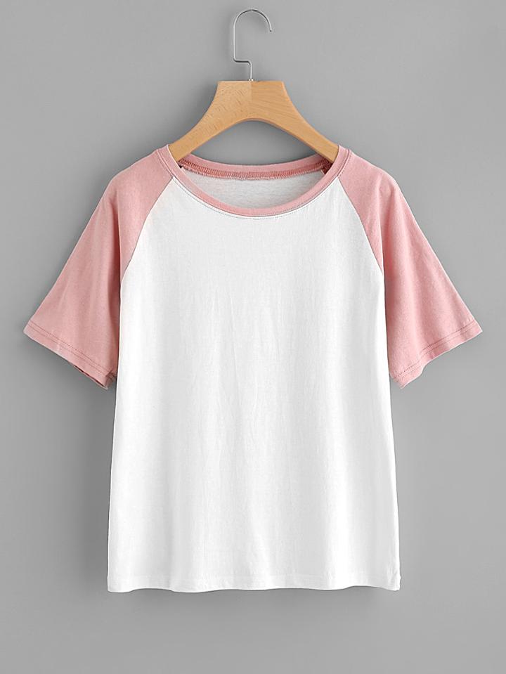 Romwe Contrast Sleeve Tee