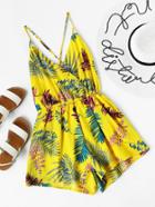 Romwe Printed Random Criss Cross Tie Back Surplice Romper